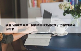 欧冠八强决出六席：阿森纳点球大战过关，巴塞罗那4年后归来