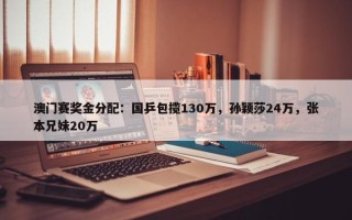 澳门赛奖金分配：国乒包揽130万，孙颖莎24万，张本兄妹20万