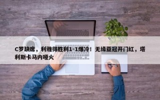 C罗缺席，利雅得胜利1-1爆冷！无缘亚冠开门红，塔利斯卡马内哑火